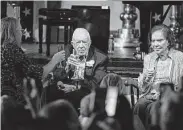  ?? John Bazemore / Associated Press ?? Amy Carter, left, raises her glass during a toast to her parents, former President Jimmy Carter and former first lady Rosalynn Carter, on Saturday.