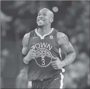  ?? JOSE CARLOS FAJARDO — STAFF PHOTOGRAPH­ER ?? Warriors big man David West smiles after a basket in Saturday night’s 110-95 win over the New Orleans Pelicans at Oracle Arena. West had six points and two rebounds.