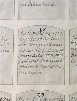  ?? GENERALITA­T / LV ?? La inscripció de la làpida a l’arxiu de la parròquia