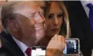  ?? Photograph: Rebecca Blackwell/AP ?? Trump and former first lady Melania Trump greet supporters after announcing a third run for president at Mar-a-Lago in Palm Beach, Florida.