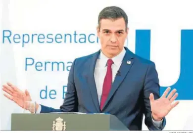  ?? HORST WAGNER / EFE ?? El presidente del Gobierno, Pedro Sánchez, ayer en Bruselas tras la cumbre de los jefes de Estado y Gobierno de la UE.