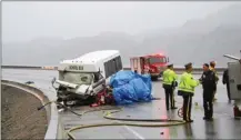  ?? Okanagan Weekend file photo ?? Nine students and a teacher from Princess Margaret Secondary School in Penticton were injured in this crash on Highway 97 in 2011. School District 67 responded by requiring seatbelts in all of its minibuses.
