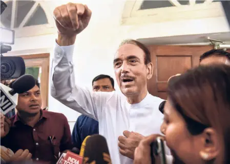  ?? ?? GHULAM NABI AZAD speaking to the media in New Delhi on August 29. He resigned from the Congress on August 26.