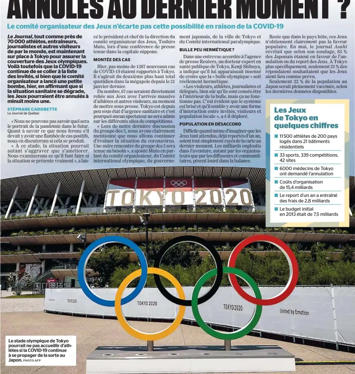  ?? PHOTO AFP ?? Le stade olympique de Tokyo pourrait ne pas accueillir d’athlètes si la COVID-19 continue à se propager de la sorte au Japon.