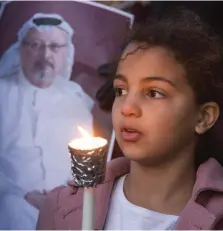  ??  ?? Hanan Hashem (9), from Yemen, at the NUJ vigil at the Saudi Arabian Embassy in Dublin. Photo: Colin O’Riordan