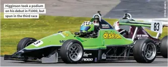  ?? ?? Higginson took a podium on his debut in F1000, but spun in the third race