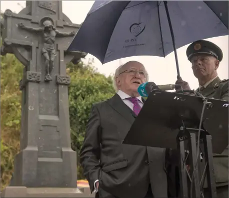  ?? Photos: Michael Mac Sweeney ?? President Michael D Higgins speaking at the Beal na Blath commemorat­ion on Sunday last.