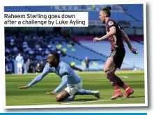  ??  ?? Raheem Sterling goes down after a challenge by Luke Ayling