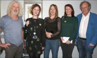  ??  ?? Mick Wallace TD, Dr. Catriona Logan (Doctors for Choice), Clare Daly TD, Emma Shannon (Terminatio­ns for Medical Reasons) and Vincent Browne at the Meeting on 8th. Amendment in the IFA Centre on Tuesday night.