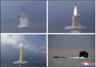  ?? (AP/Korean Central News Agency/Korea News Service) ?? A series of photos provided by the North Korean government purportedl­y shows a ballistic missile launched from a submarine Tuesday in North Korea. The content of this image cannot be independen­tly verified.