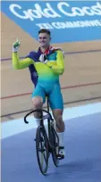  ?? AFP ?? Australia’s Matt Glaetzer celebrates his gold medal in the men’s keirin finals cycling event at the Anna Meares Velodrome in Brisbane on Friday. —