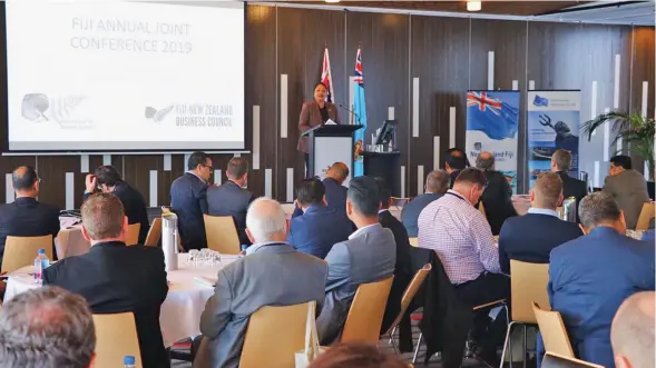  ?? Photo: Ministry of Industry, Trade and Tourism ?? Minister for Industry, Trade and Tourism Premila Kumar speaking during the joint business councils annual conference at Eden Park, Auckland, New Zealand on August 29, 2019.