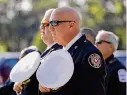  ?? Jason Fochtman/Staff file photo ?? Conroe Fire Chief Ken Kreger attends a 2021 ceremony for 9/11 at the Montgomery County Veterans Memorial Park.