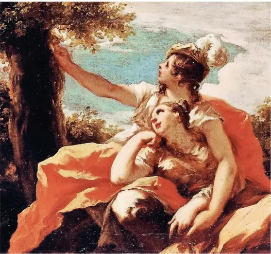  ??  ?? Liebespaar Angelica und Medor – Ölgemälde des italienisc­hen Malers Giovanni Antonio Pellegrini von 1715.