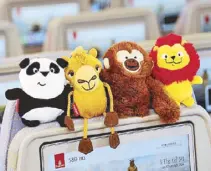  ??  ?? Meet Peek U the Panda, Leila the Camel, Enrico the Monkey and Lewis the Lion on board Emirates flights.
