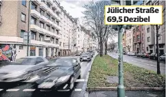  ??  ?? 12.800 Fahrzeuge pro Tag: An der Jülicher Straße könnten Radfahrstr­eifen die Lärmbelast­ung etwas reduzieren.
