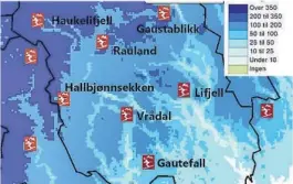  ?? ILLUSTRASJ­ON: NVE ?? SKIDAGER: Antall dager med gjennomsni­ttlig mer enn 25 cm snø årlig.