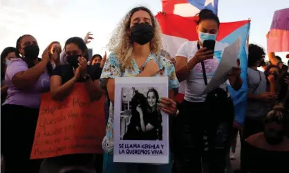  ??  ?? The sister of Keishla Rodriguez takes part in a protest following the death of her sibling. Photograph: Thais Llorca/EPA