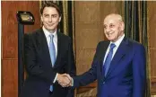  ?? BILAL HUSSEIN / ASSOCIATED PRESS ?? Amos Hochstein, Senior Adviser to U.S. President Biden (left), shakes hands with Parliament Speaker Nabih Berri in Beirut on Monday.