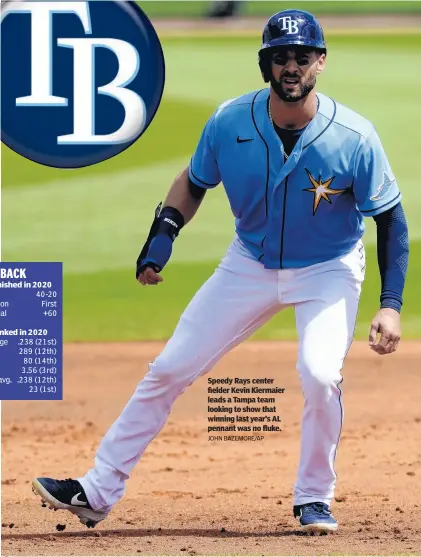  ?? JOHN BAZEMORE/AP ?? Speedy Rays center fielder Kevin Kiermaier leads a Tampa team looking to show that winning last year’s AL pennant was no fluke.