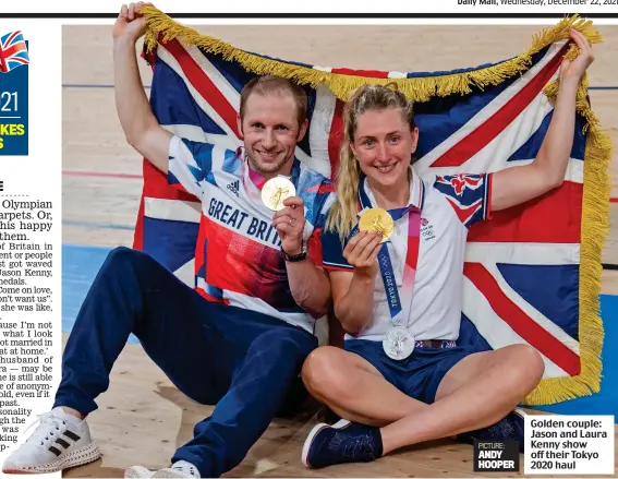  ?? ?? PICTURE: ANDY HOOPER
Golden couple: Jason and Laura Kenny show off their Tokyo 2020 haul