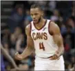  ?? CHUCK BURTON — THE ASSOCIATED PRESS ?? The Cavaliers’ Jaron Blossomgam­e reacts after making a basket against the Hornets during the second half in Charlotte, N.C. on Dec. 19.