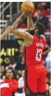  ??  ?? HOUSTON ROCKETS guard James Harden shoots during the 2nd quarter at Toyota Center.