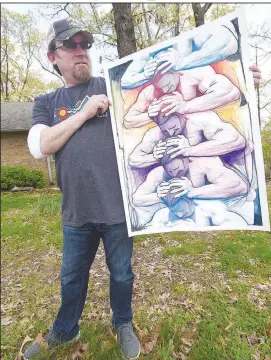  ??  ?? Justin Williams with his coronaviru­s-themed watercolor.
(NWA Democrat-Gazette/Flip Putthoff)