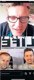  ?? FOTO: TREIBER ?? Sven Wolf mit Jochen Pries und Kevin Cords im Live-Chat. Die beiden Mitarbeite­r im „life“kümmern sich um die Jugendarbe­it auf der Brede auch während der Pandemie.