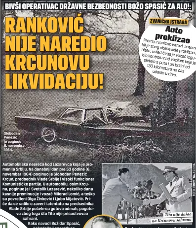  ??  ?? Slobodan Penezić je poginuo 6. novembra 1964.
Tito nije došao na Krcunovu sahranu