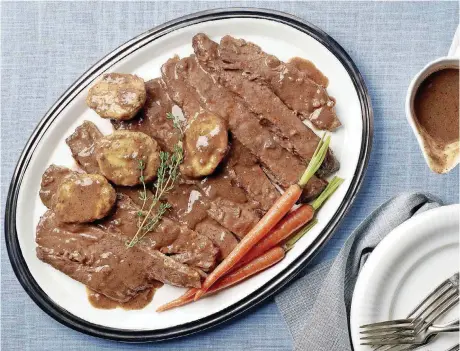  ?? [PHOTO BY RENEE COMET, FOR THE WASHINGTON POST] ?? Red Wine-Braised Brisket With Aunt Rifka’s Flying Disks