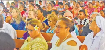  ?? Picture: JONA KONATACI ?? Church members during the ordination service at Holy Trinity Cathedral in Suva on Saturday.