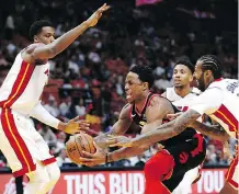  ?? WILFREDO LEE/THE ASSOCIATED PRESS ?? DeMar DeRozan let it be known after a loss to Golden State in January that he believes NBA officials hold a bias against the Raptors. DeRozan was fined $15,000 for his comments.