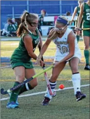  ?? SAM STEWART - DIGITAL FIRST MEDIA ?? Spring-Ford’s Lexie Nugent, right, showed her commitment to field hockey this season by leading the Rams in goals and assists.