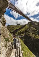  ??  ?? RIGHT
The cantilever bridge at Tintagel Island cuts
out a lot of steps