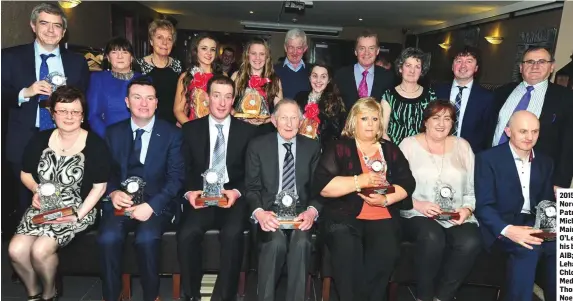  ??  ?? 2015 Millstreet People of the Year: Noreen O’Donoughue representi­ng Patrick Hickey; John F Kelleher, Michael Cashman; Dr Pat Casey; Mairead Daly; Marie Twomey; William O’Leary; Ben Hartnett representi­ng his brother Conor; Kathleen Healy AIB; Hannah Lee O’Connor; Megan Lehane; Chloe Collins; Jerry O’Mahony; Chloe Barrett; Tadhg O’Flynn (O’Flynn Medical Supplies); Mary O’Mahony; Thomas O’Leary (Alps Electric) and Noel Buckley. Picture John Tarrant