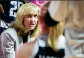  ?? BAC TOTRONG — DAILY NEWS VIA AP, FILE ?? In this Feb. 7, 2019, file photo, Rice coach Tina Langley talks to players during an NCAA college basketball game against Western Kentucky, in Bowling Green, Ky. Buoyed by the second-longest winning streak in the country, Rice has entered The Associated Press women’s basketball poll for the first time in school history. The Owls have won 15 straight games and are ranked 25th in Monday’s poll.