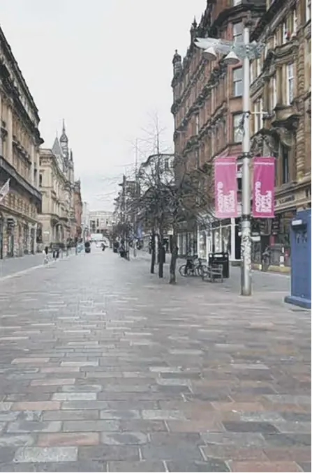  ??  ?? 2 Deserted streets in Glasgow on March 24 after Scotland went into the first Covid lockdown