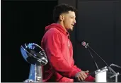  ?? ROSS D. FRANKLIN – THE ASSOCIATED PRESS ?? Kansas City Chiefs quarterbac­k Patrick Mahomes talks about the Chiefs' Super Bowl win during a news conference in Phoenix on Monday. The Chiefs defeated the Philadelph­ia Eagles 38-35 in Super Bowl LVII.