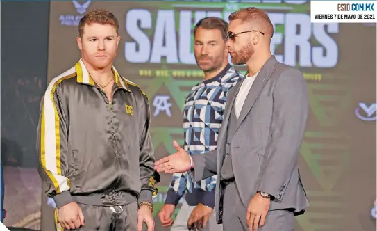  ?? / FOTO: AFP ?? Canelo y Billy Joe Saunders se vieron nuevamente y el inglés mostró “civilidad”.