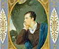  ??  ?? Poeta Il ritratto di lord Byron dipinto da Gigola su pergamena all’interno de «Il Corsaro»