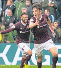  ?? Picture: SNS Group. ?? Aaron Hickey celebrates scoring the winner for Hearts at Easter Road.