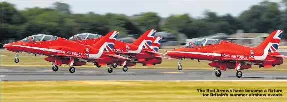  ??  ?? The Red Arrows have become a fixture for Britain’s summer airshow events