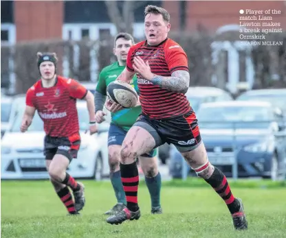  ?? SHARON MCLEAN ?? Player of the match Liam Lawton makes a break against Ormskirk