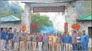  ?? HT PHOTO ?? Officials take part in the opening ceremony at the Motichur gate of the Rajaji Tiger Reserve in Haridwar.