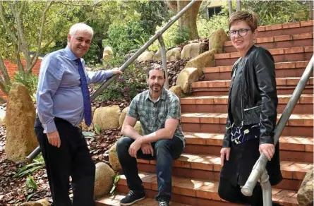  ??  ?? POSITIVE IMPACT: At the St Joseph’s College teacher well-being workshop are (from left) Nicholas Lynch, educator Robert Biswas-Diener and assistant principal Tania Gallen.