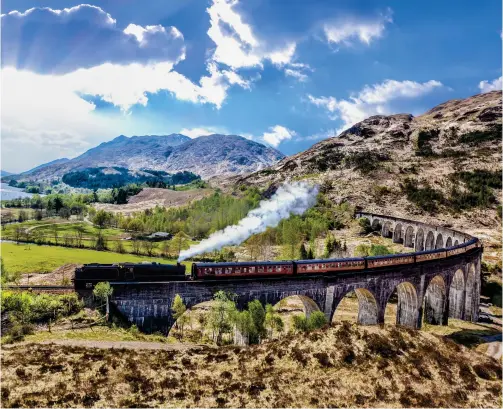  ?? ?? Pictured left to right: The World-Famous Jacobite Express Train also known as the ‘Harry Potter Steam Train'; Platinum Jubilee Afternoon Tea at Cliveden House