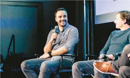  ?? FLUBACKER/CHF ?? Wonder Dynamics co-founders Nikola Todorovic, left, and Tye Sheridan speak at a Chicago Humanities Festival event on April 13.