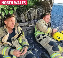  ??  ?? ‘Under pressure’: Firefighte­rs in Bethesda, Gwynedd
