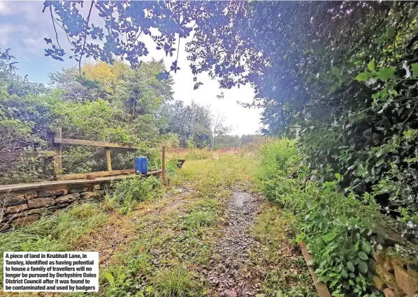  ?? ?? A piece of land in Knabhall Lane, in Tansley, identified as having potential to house a family of travellers will no longer be pursued by Derbyshire Dales District Council after it was found to be contaminat­ed and used by badgers